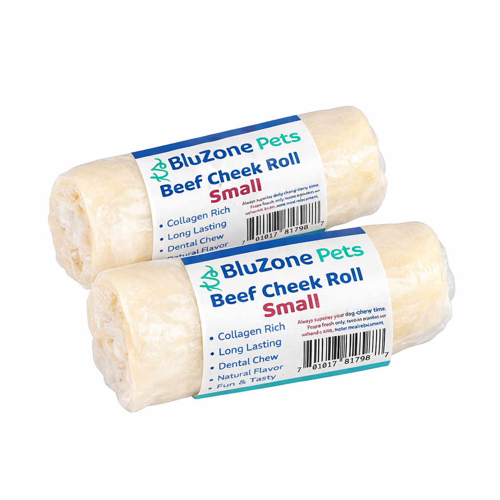 BluZone Pets Beef Cheek Rolls Small 10 pack — single-ingredient grass-fed collagen-rich slow-baked cylindrical beef cheek power chews for small to medium dogs, natural rawhide alternative